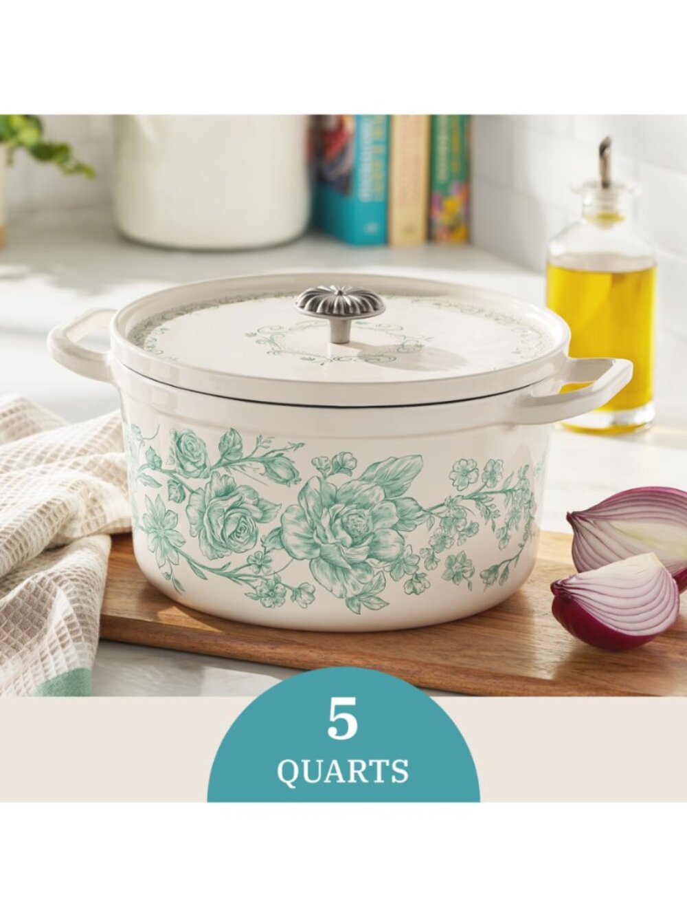 The Pioneer Woman Home Green Floral Agatha Enameled Cast Iron 5-Quart Dutch Oven